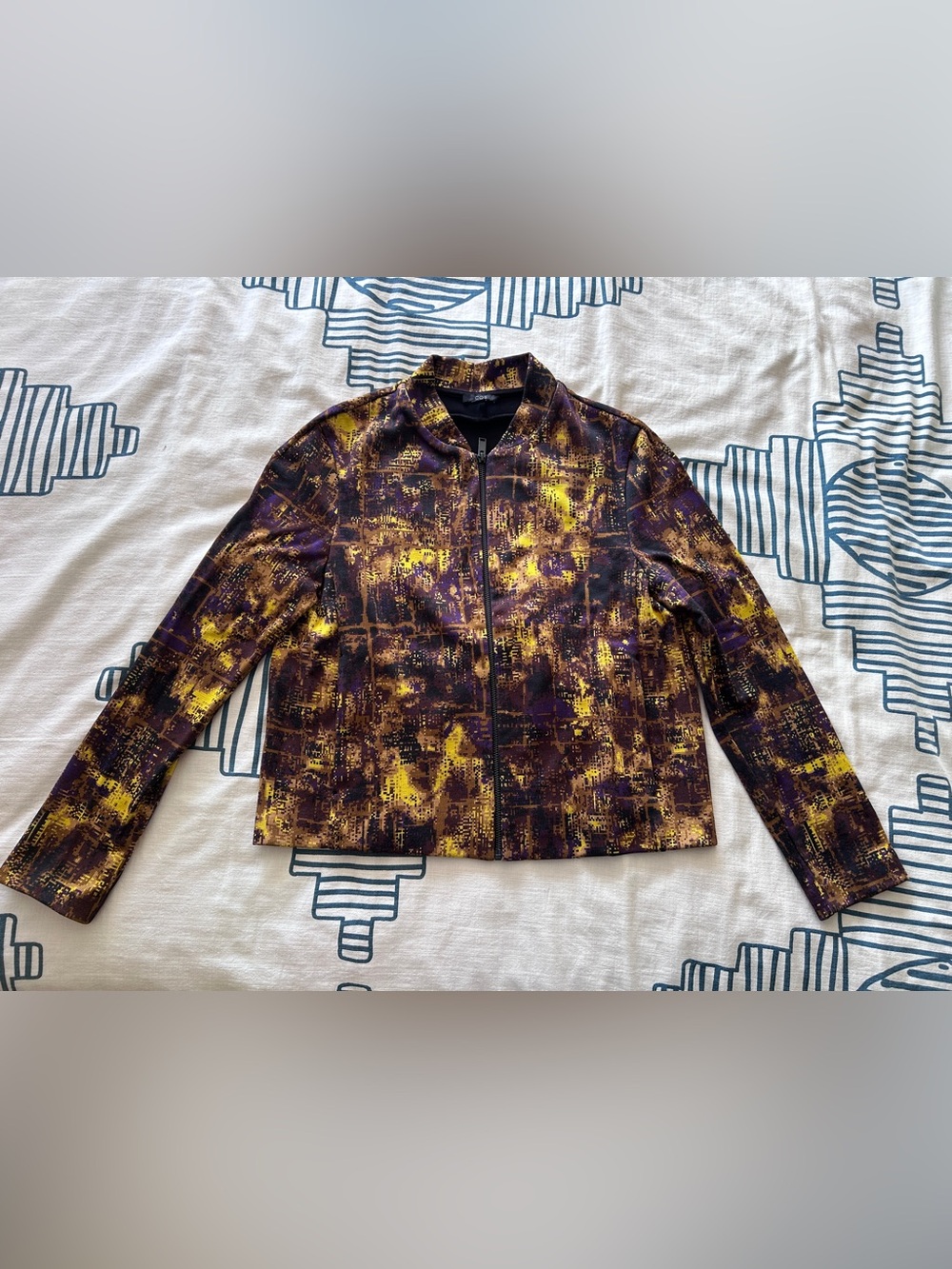 COS Purple Yellow and Brown Patterned Zip Bomber Jacket